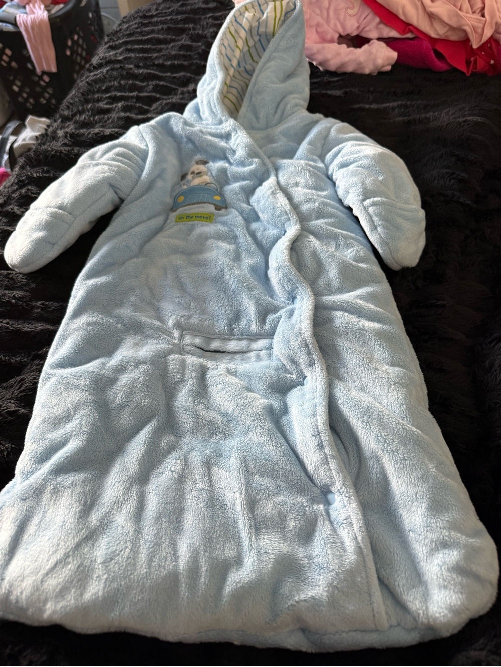 child of mine Light Blue Hooded Fleece Sleep Sack with Striped Lining